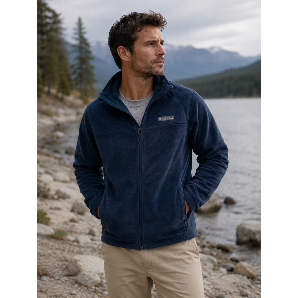 Columbia Navy Blue Fleece Jacket Full Zip Size XL Mens